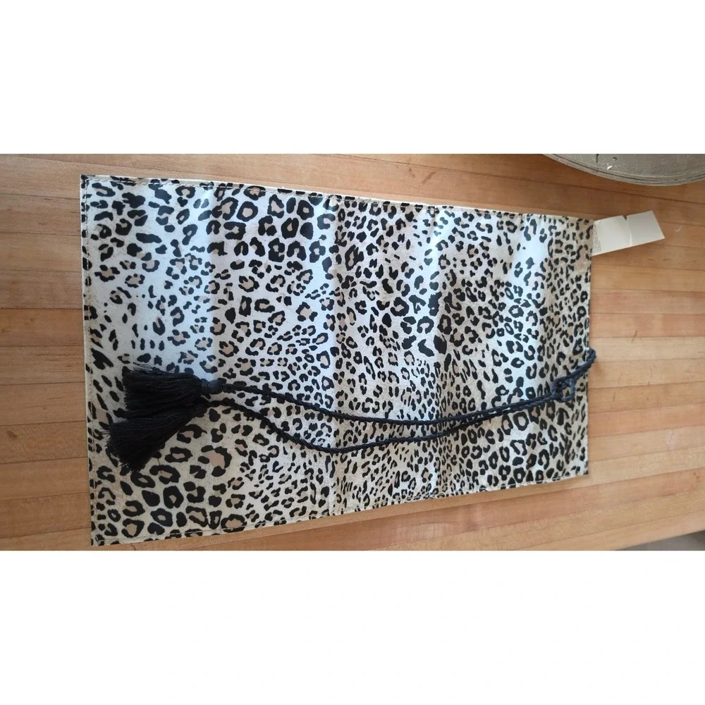 Chicos Leopard Print Jewelry Roll Travel Organizer Tassel Wrap NWT